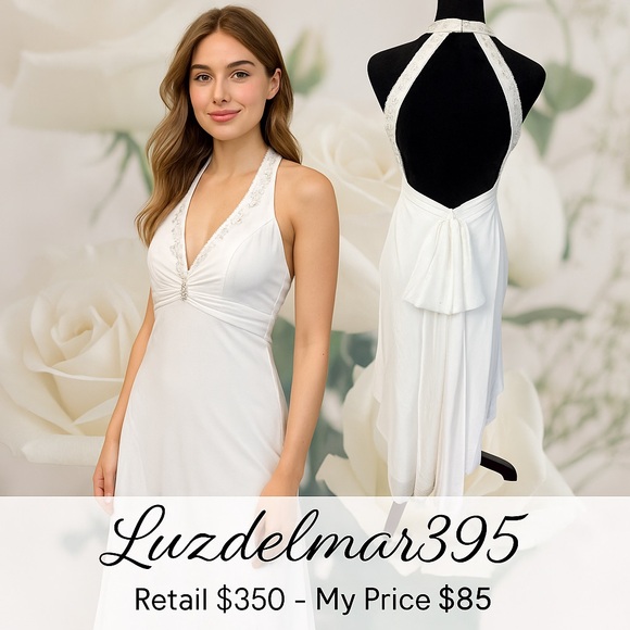 Mori Lee by Madeline Gardner White Beaded Halter Dress – Size ? Bridal/Party - Picture 1 of 7